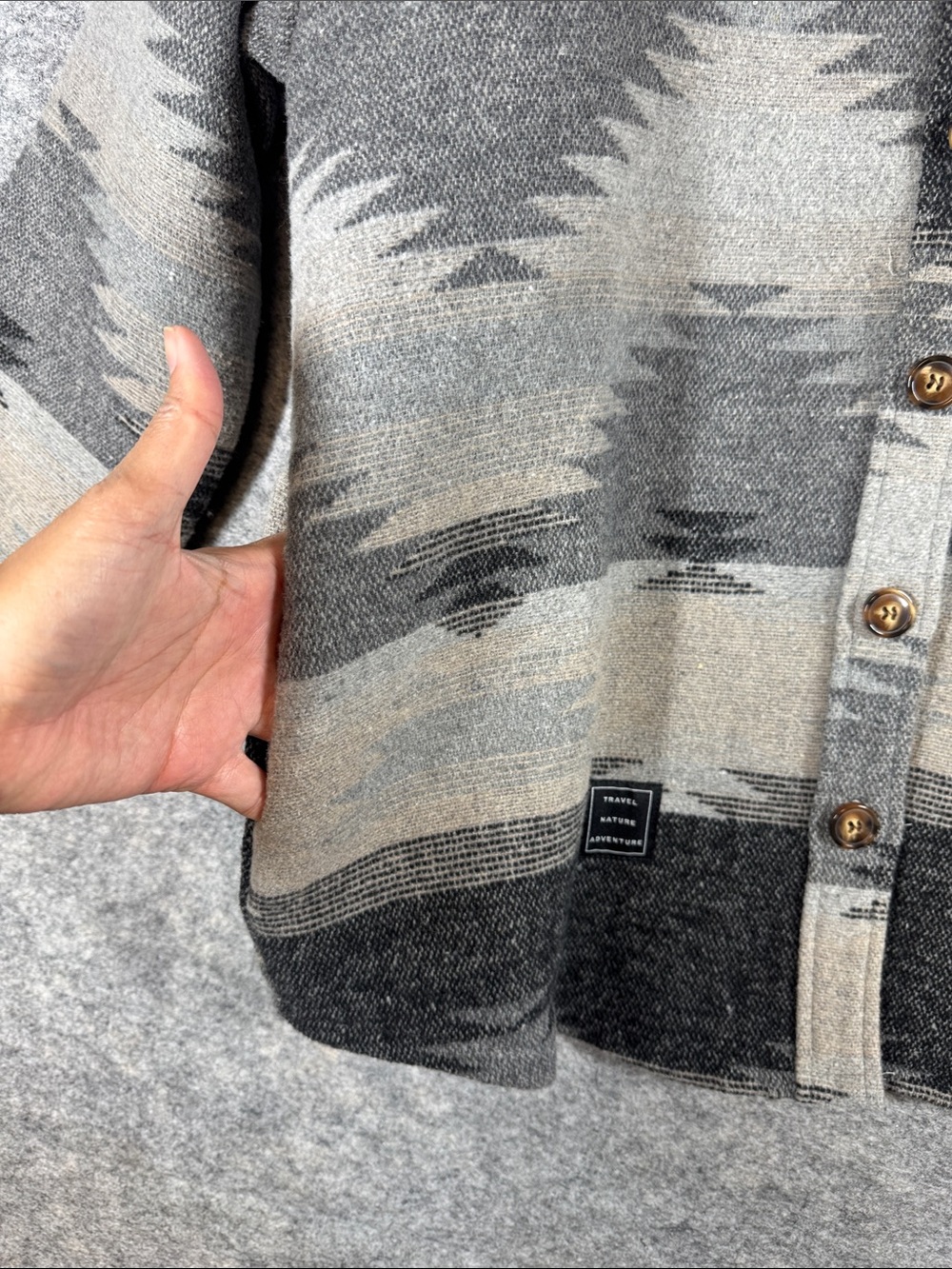 Patterned Button Up Shacket Aztec Western Print Boho Jacket Large Rodeo Festival - Picture 9 of 14